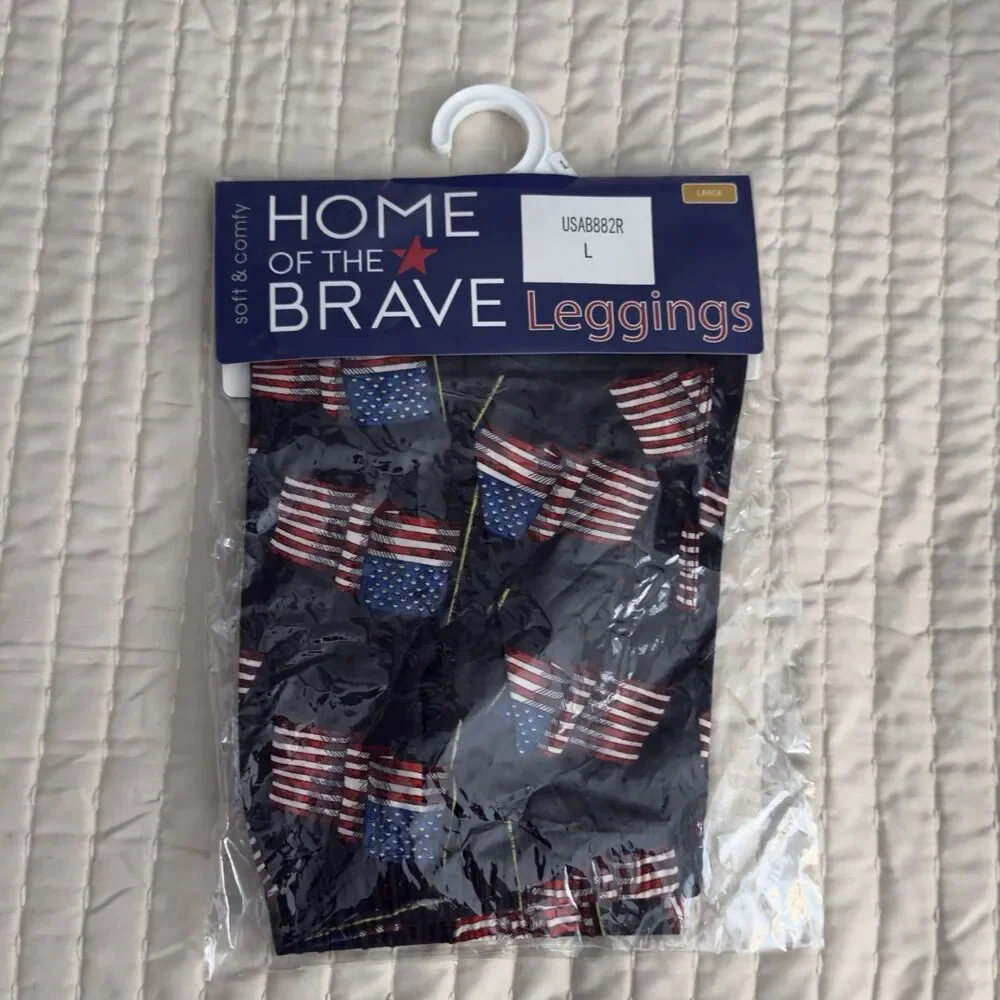 Women’s Home Of The Brave Patriotic United States Flag Leggings USA L